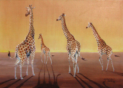 Bild Vier Giraffen im Sonnenuntergang von Uli Aschenborn